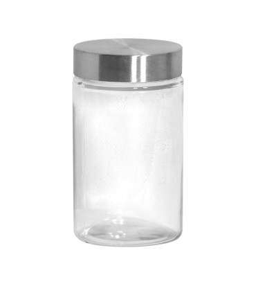 #2482 Okrúhla sklenená kuchynská nádobka Milos Silver 1,3 l