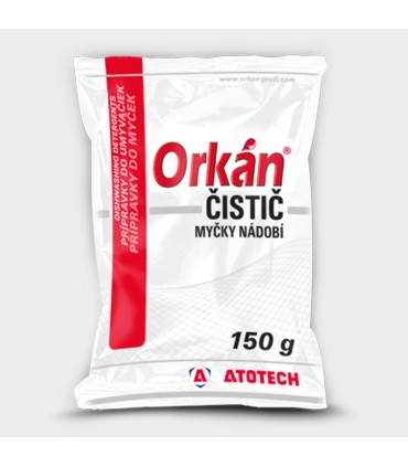 #4076 Orkán - Práškový čistič na odstraňovanie usadenín zo systému umývačky riadu, s dezinfekčným účinkom.