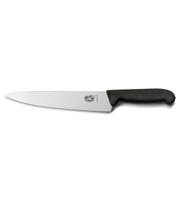 #5502 Kuchársky nôž s fibroxovou rukoväťou a zúbkovanou čepeľou dĺžky 19 cm.
